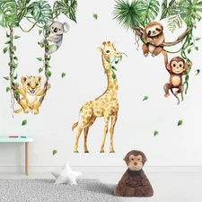 Mfault Baby Jungle Safari Animals Wall Decals Stickers, Giraffe Monkey Koala ...