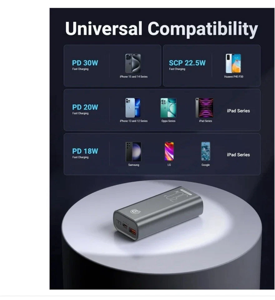 Cargador rápido portátil POWER ADD PRO 10000mAh pequeño banco de energía paquete de baterías 30W Foto 2 de 4