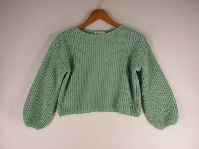 H&M Sweater Girls 8/10 Chunky Knit Boxy Cropped Pullover Long Sleeve Mint