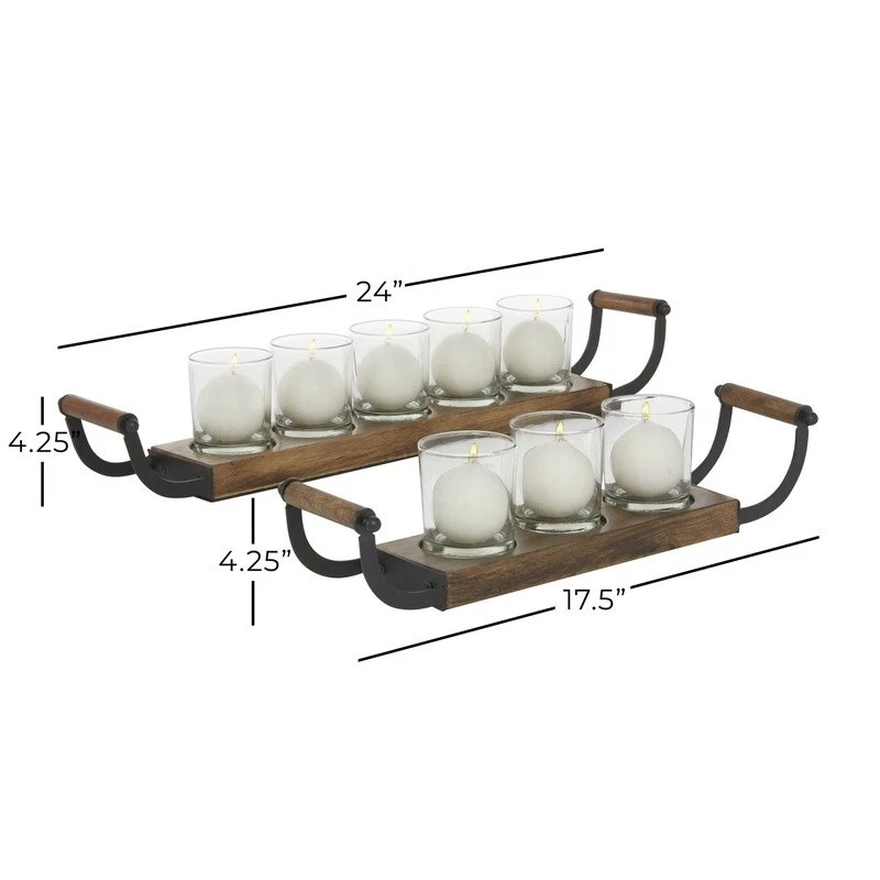 Juego de 2 candelabros tradicionales de madera marrón con 8 soportes para uso en interiores Foto 4 de 4