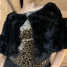 Adrienne Landau Black Rabbit Fur Capelet – Real Fur Evening Wrap