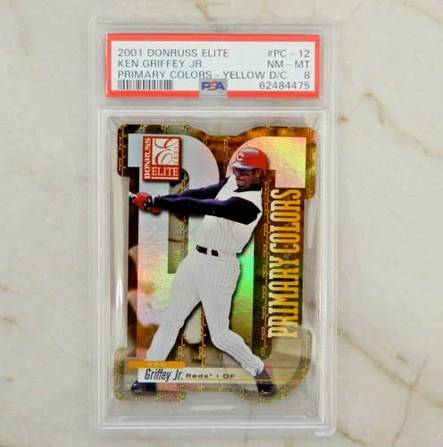 Ken Griffey Jr 2001 Donruss Elite Primary Colors #PC12 Yellow Die Cut  /75 PSA 8