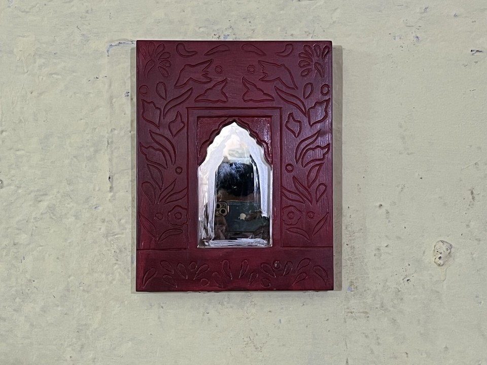 Antique Red Finish Wall Hanging Old Art Vintage Wall Decorative Mirror