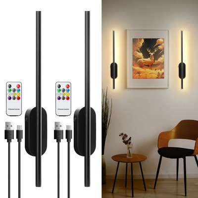 Wall Light Sconces LED 2PCS Battery Wireless Home Lamp Fixtures  Remote Indoor