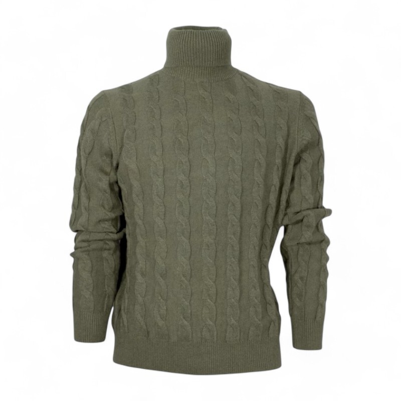 Turtle Neck IN Wool With Braids CASHMERE COMPANY Perugia Polo IU715 Green  AI2