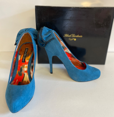 Black Gardenia Womens Blue Suede High Heel Platform Court Shoe VGC #W10