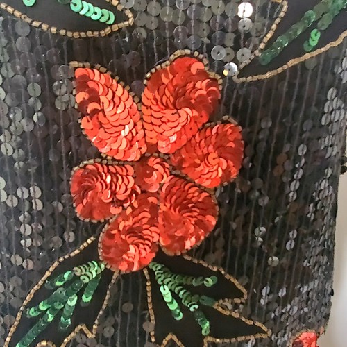 Vintage Black Red Florals Silk All Over Sequin Joseph Le Bon Blouse S ***SALE*** - 第 3/8 張圖片