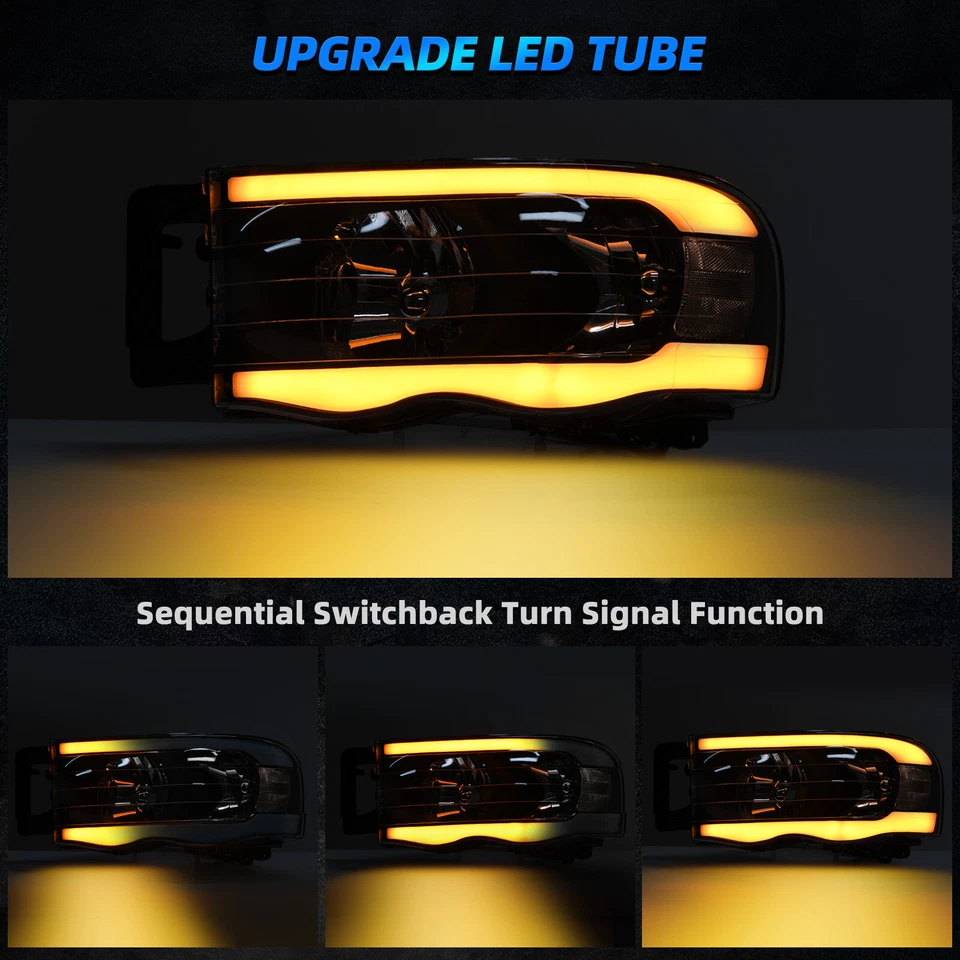 LED DRL Headlights Sequential Turn Signal Lamp for 2002-2005 Dodge Ram 1500 2500 - Image 4 of 4