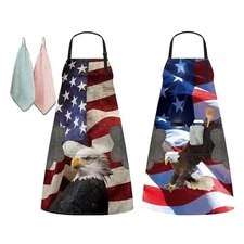 2 packs Aprons Unisex/3Pockets, Adjustable Waterproof Kitchen Bib Apron/2Towel