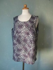 Elena Grunert  Bluse Shirt Ärmellos lila grau 100% Seide leo Animalprint 44 XXL