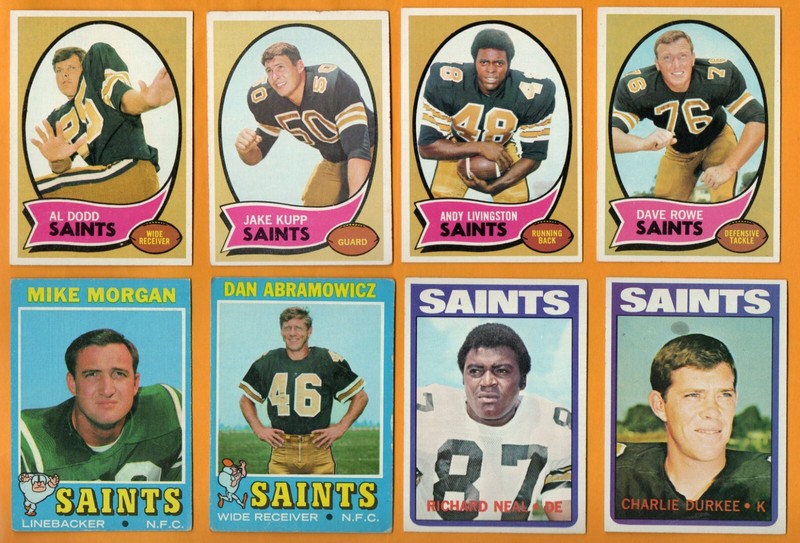 1970 - 1972 Topps New Orleans Saints 8 card lot Abramowicz Kupp Rowe Neal