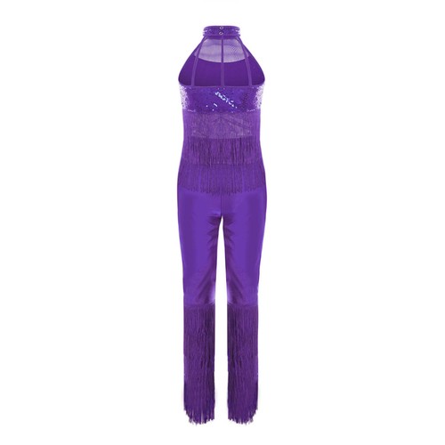 Kids Girls Leotard Long Rompers Fancy Jumpsuit Halter Bodysuit Latin Outfit - Picture 81 of 95
