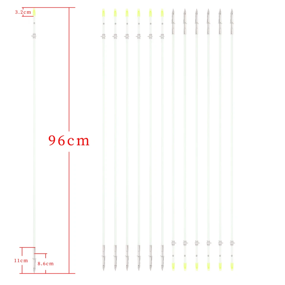 3/6/12Pcs Archery Bowfishing Arrows Solid Fiberglass Shaft Broadheads Fishing - Image 3 of 4
