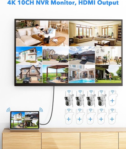 10CH Wireless Security Camera System with 10.1" Monitor Camera Outdoor Dual Lens - Picture 9 of 11
