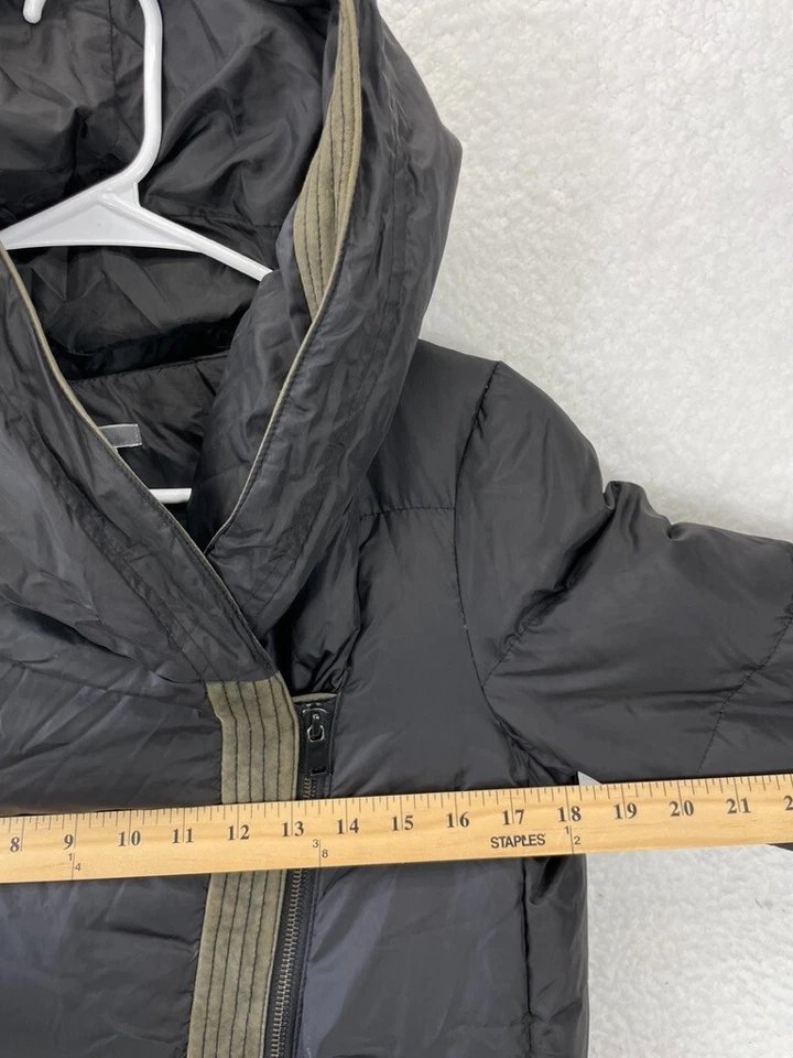 Abrigo Vince Puffer para mujer XS negro plumón de ganso panel de cuero chaqueta asimétrica Foto 3 de 4