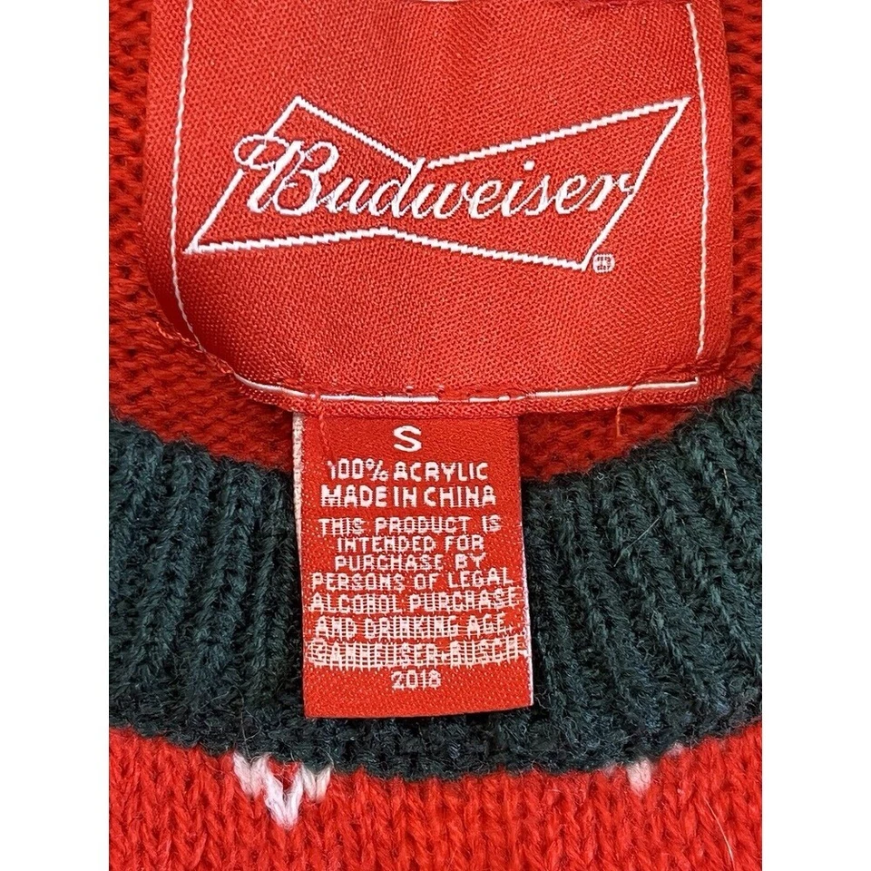 Suéter Budweiser Feo Navidad Alce Vacaciones Tejido Pullover Pequeño Foto 3 de 4