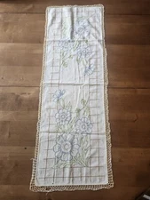 Vintage Embroidered Gorgeous Dresser SCARF Or Doily Crochet Edged Estate Find 😍