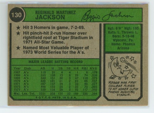 1974 Topps Reggie Jackson - #130 - Picture 2 of 2