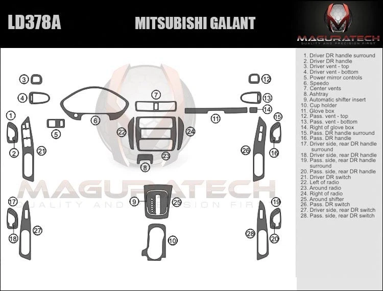 Se adapta a Mitsubishi Galant 1999-2003 sin madera de fábrica grande KIT DE TABLERO DE CARBONO REAL Foto 2 de 4