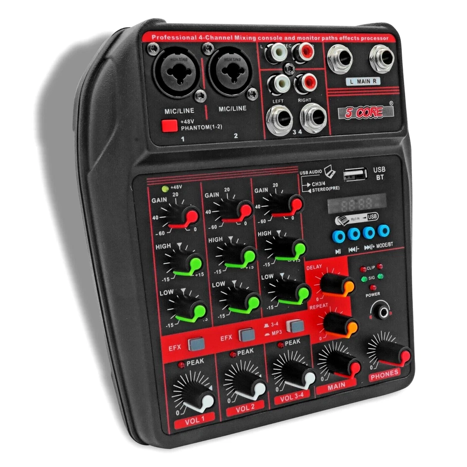 5Core Audio Mixer 4 Channel DJ Soundboard USB Interface Bluetooth XLR Console - Image 2 of 4