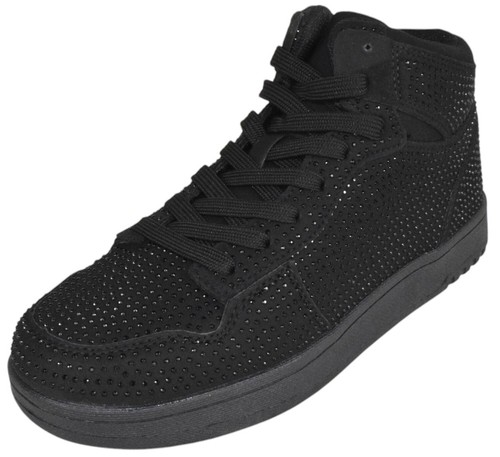 La Sheelah High Top Sneakers Chelsea Rhinestone Bling Crystals REXX-30 Black
