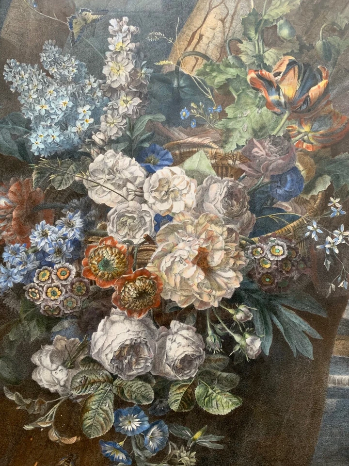 Blumenkorb Rosen Natur Biedermeier Empire Lithografie Auguste Piquet de Brienne - Bild 4 von 4