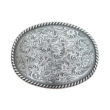 Silvery Western Cowboy Belt Buckle Antique Floral Engrave Copper Belt Buckle NEW