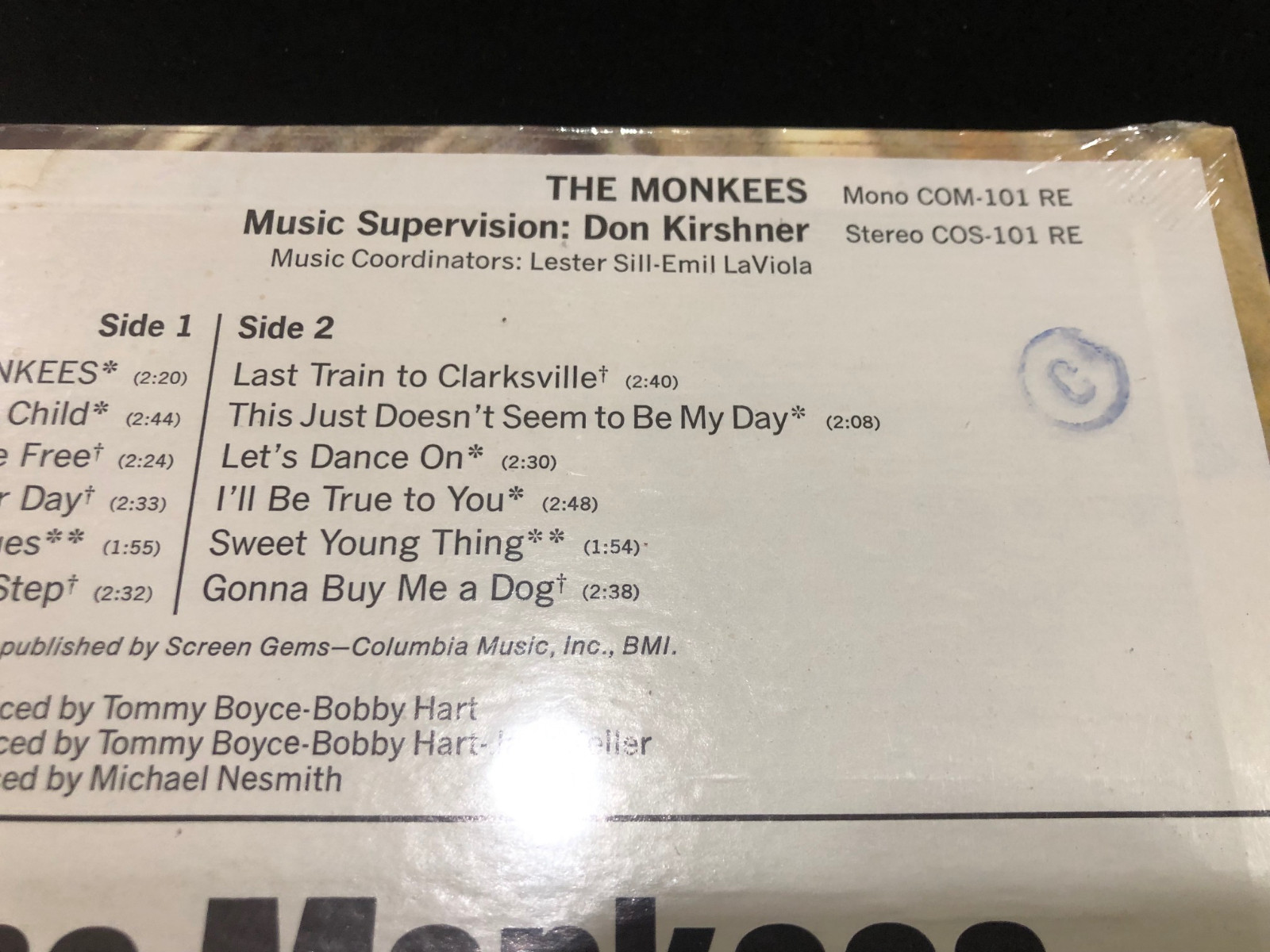 THE MONKEES 1966 COLGEMS COM-101 MONO LP RECORD ORIGINAL FACTORY SEALED ALBUM