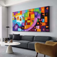 Abstract Hand painted Oil Painting Custom Living Room Decoration Blue Hanging