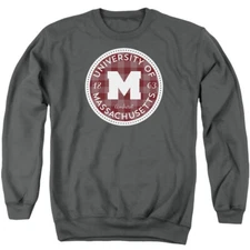 Massachusetts Adult Crewneck Sweatshirt Plaid Badge, Charcoal, S-3XL