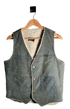 Wrangler Corduroy Gilet Womens Size M Grey Sherpa Lined Vintage Sleeveless Logo