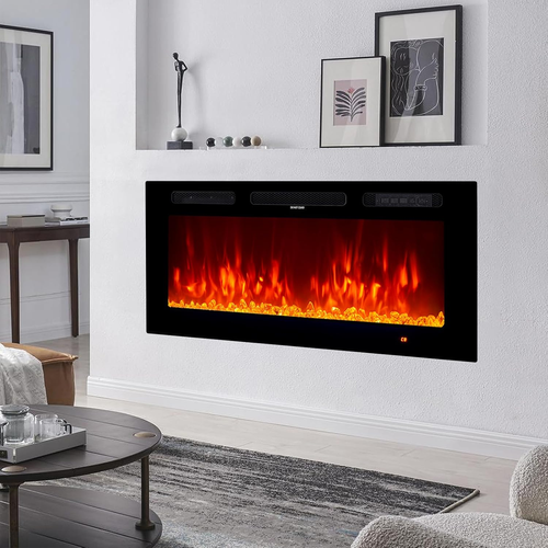 36" Electric Fireplace, Recessed & Wall Mounted LED Heater, 12 Flame Settings, R - Picture 2 of 8