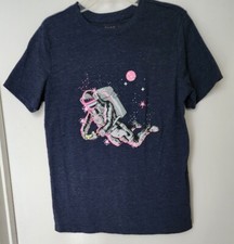 Cat Jack Girl Shirt Large 10/12 Blue Astronaut/Space Short Sleeve Crew Neck