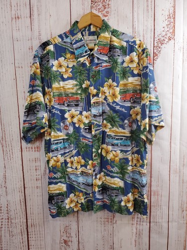 Vtg Reyn Spooner Hawaiian Shirt Men's Large Classic Cars Nomad Belair Chevrolet