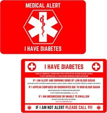 Diabetes Medical Alert Wallet Card, Credit Card Size, Diabetic Supplies, 2 Pack