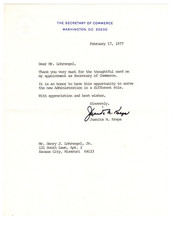 Juanita Kreps Signed Letter 1977 /Autographed Secretary of Commerce