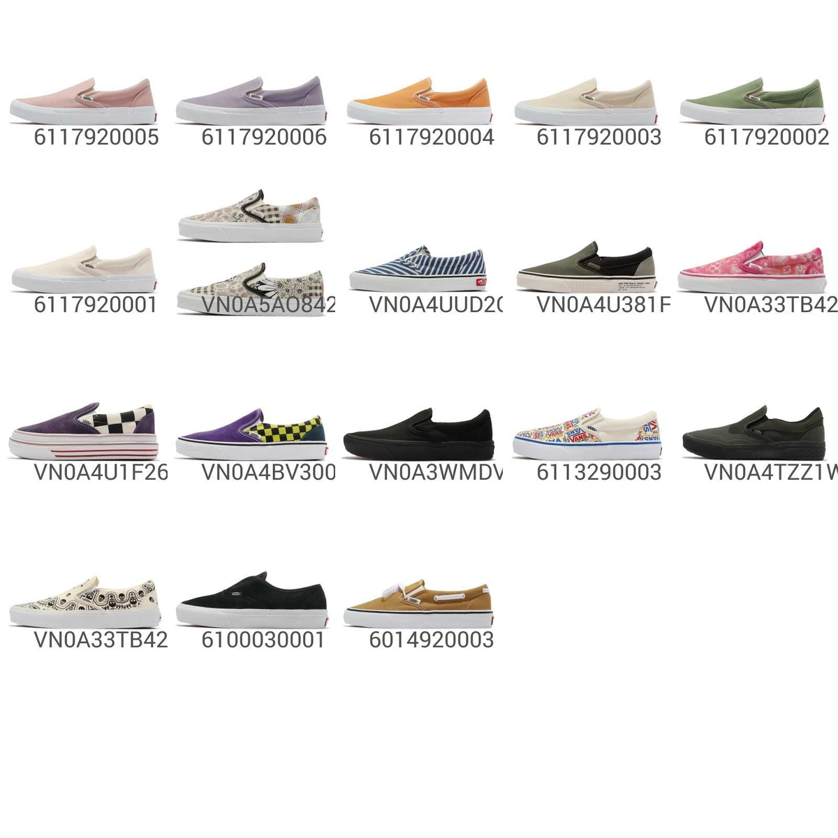 All different types top of vans shoes