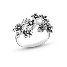 Vintage Blooming Flower Leaf Nature Boho Sterling Silver Floral Statement Ring-8