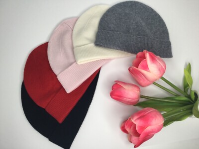 PHENIX 100% CASHMERE new PINK cuffed beanie hat solid winter Christmas gift