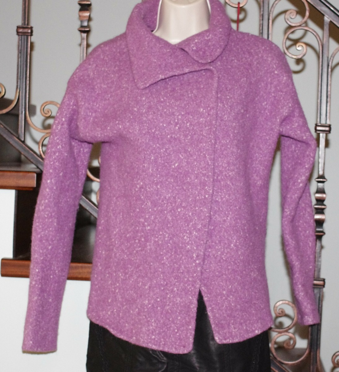Eileen Fisher Purple Boil Alpaca  Silk Wool Jacket Coat Size: S View 3
