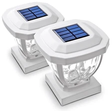 2-Pack Home Zone Solar Post Cap Lights Decorative Glass LED Outdoor 4x4 White
