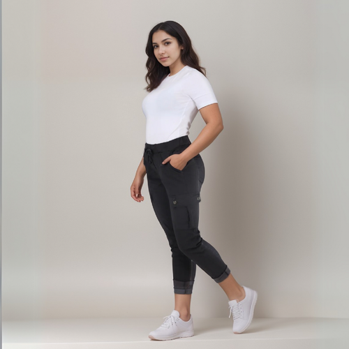WOMENS CARGO PANTS LADIES TROUSERS SUPER STRETCHY BUTTON POCKET JEANS PLUS SIZE - Picture 3 of 53
