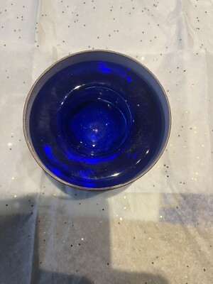 Vtg KOSTA BODA COBALT BLUE SWIRL Heavy Thick Art Glass Small Bowl SWEDEN