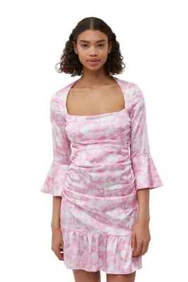 ganni pink satin dress Ganni Double Satin Halter Neck Maxi Dress
