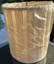 Vintage Benko Barrel Lamp Shade Cream Ribbed Fabric Empire Regency MCM 16” High