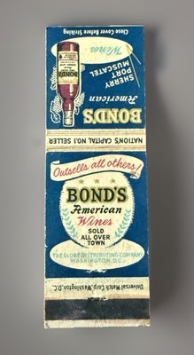 Rare VTG Bond s American Wines Washington DC Matchbook Cover