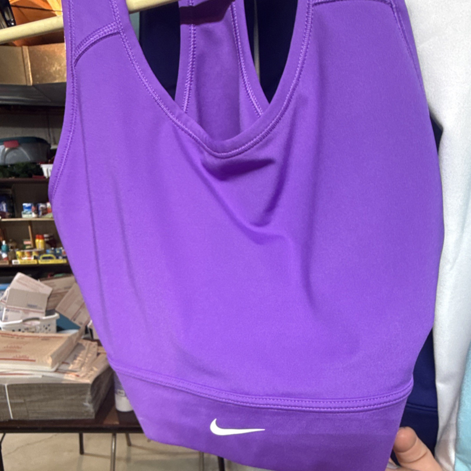 Nike Purple Sports Bra L Polyester Spandex Racerback Pullover Wireless Logo