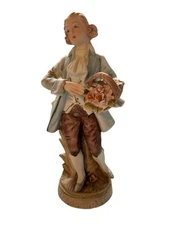 Vintage Arnart Creation Porcelain Figurine Victorian Man Flower Basket Rococo 8”