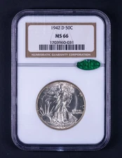 1942-D Walking Liberty Silver Half Dollar 50c NGC MS66 CAC WB031