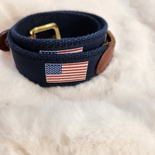 Leather Man Ltd American Flag Belt Kids Size 24 Navy Blue Top Grain Leather